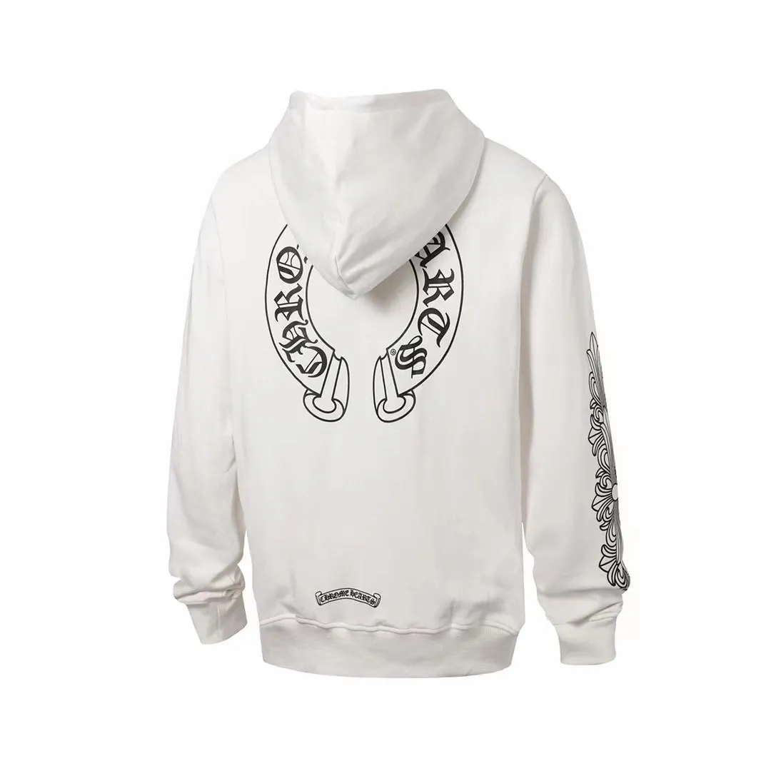 P240 Cross-border running quantity model, please do not place an order if you are pursuing quality - Chrome Hearts/Chrome Hearts 23ss scroll horseshoe print zipper sweatshirt cardigan jacket - High weight, high density and high quality. The wool is soft, delicate and skin-friendly. It feels soft and silky. It has excellent warmth and skin-friendly properties. - Custom-woven and dyed, no color difference. No matter the fabric or workmanship details, it beats the ordinary version on the market. - Hardware and zipper accessories are all customized, full of details - Color: black white -Size: S M L XL